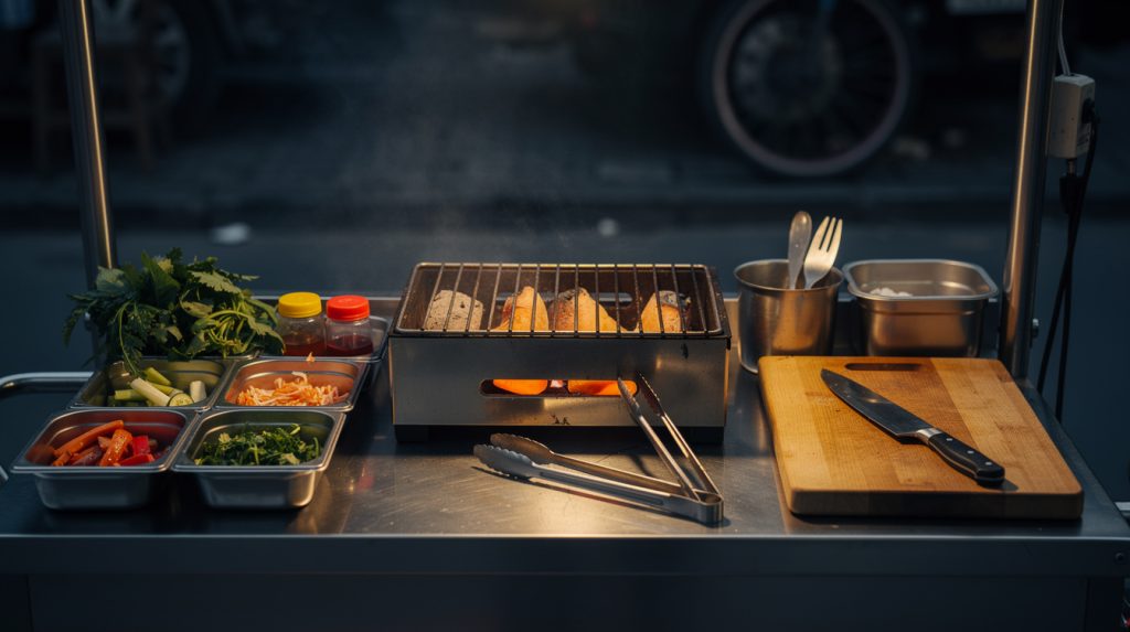 Sắm xe và dụng cụ bán bánh mì